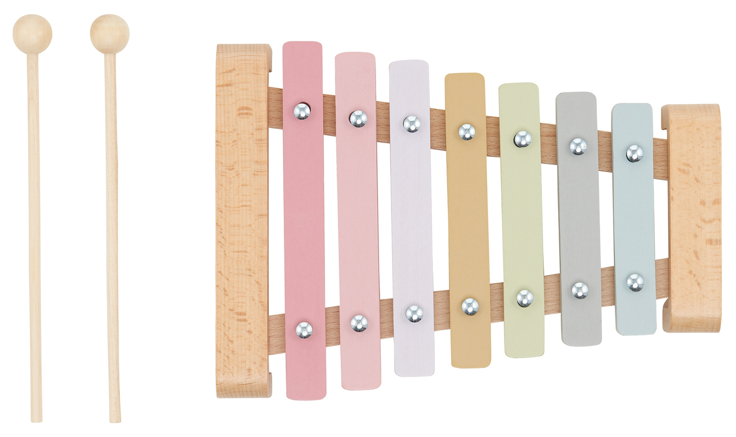 Mediniai cimbolai - ksilofonas vaikams, vaivorykštės spalvos