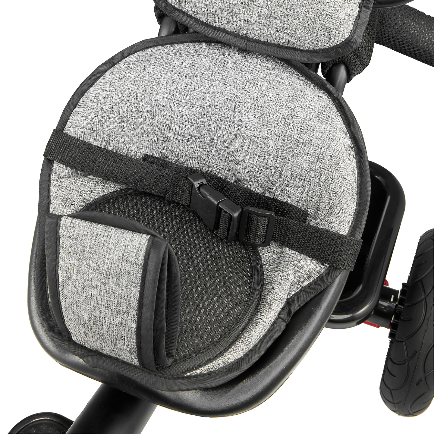 Triratukas 1-4 metų vaikams - TOBI FREY - pilka spalva - pasukamas - pompiniai ratai + stūmiklis