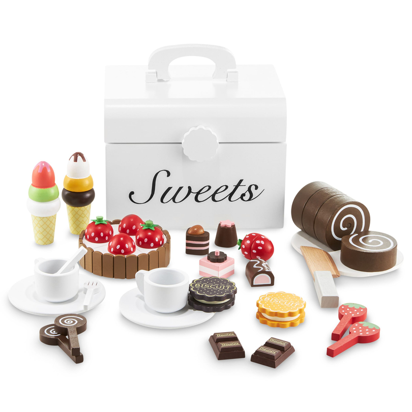 Medinė pjaustymo saldainių dėžutė, saldumynų parduotuvė