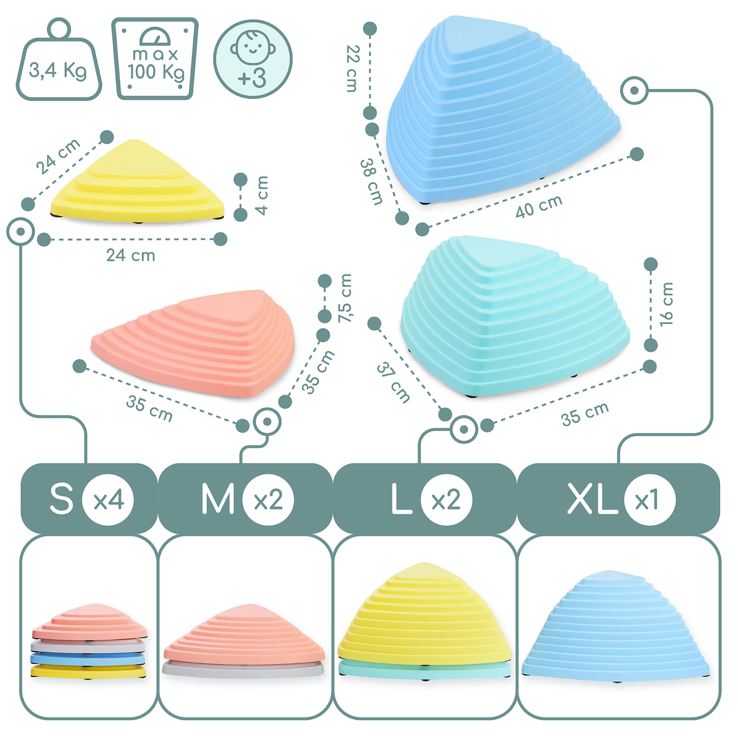 Spalvingi balansavimo akmenys - 9 vienetai