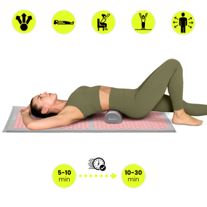 Didelis akupresūros kilimėlis su pagalvėle ir užvalkalu – 130 cm „HyperMotion“ pilkas ir rožinis