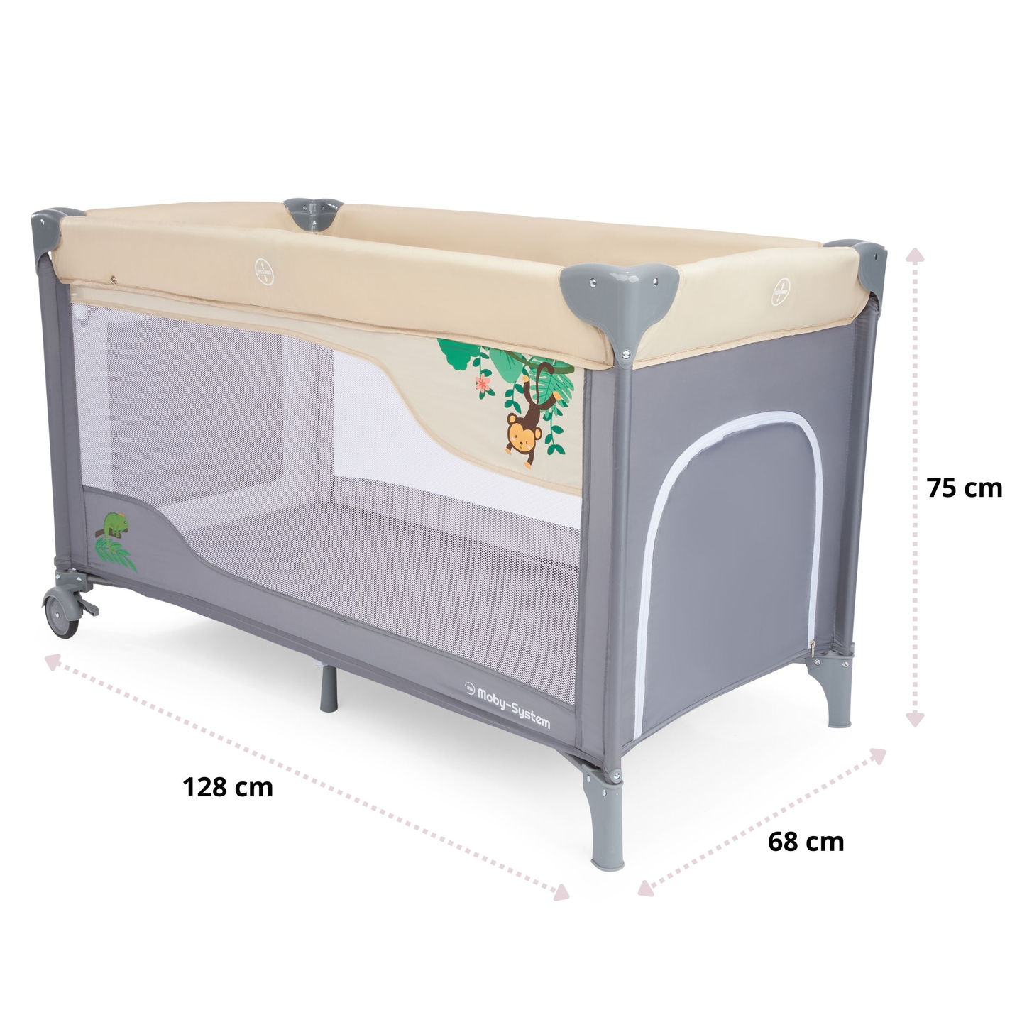 Kelioninė lovelė 0 - 36 m su persirengimo stalu + Moby-System HUXLEY maniežas