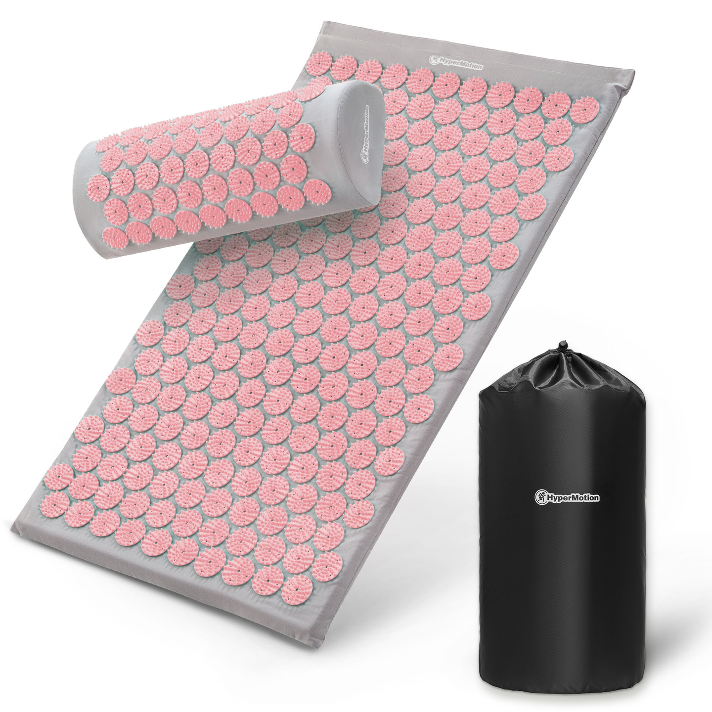Akupresūros kilimėlis su pagalvėle ir užvalkalu – 72 cm „HyperMotion“ pilkas ir rožinis