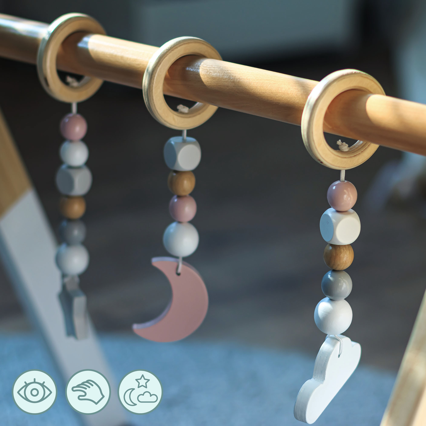 "Baby Gym" medinis mokomasis stendas - baltos spalvos