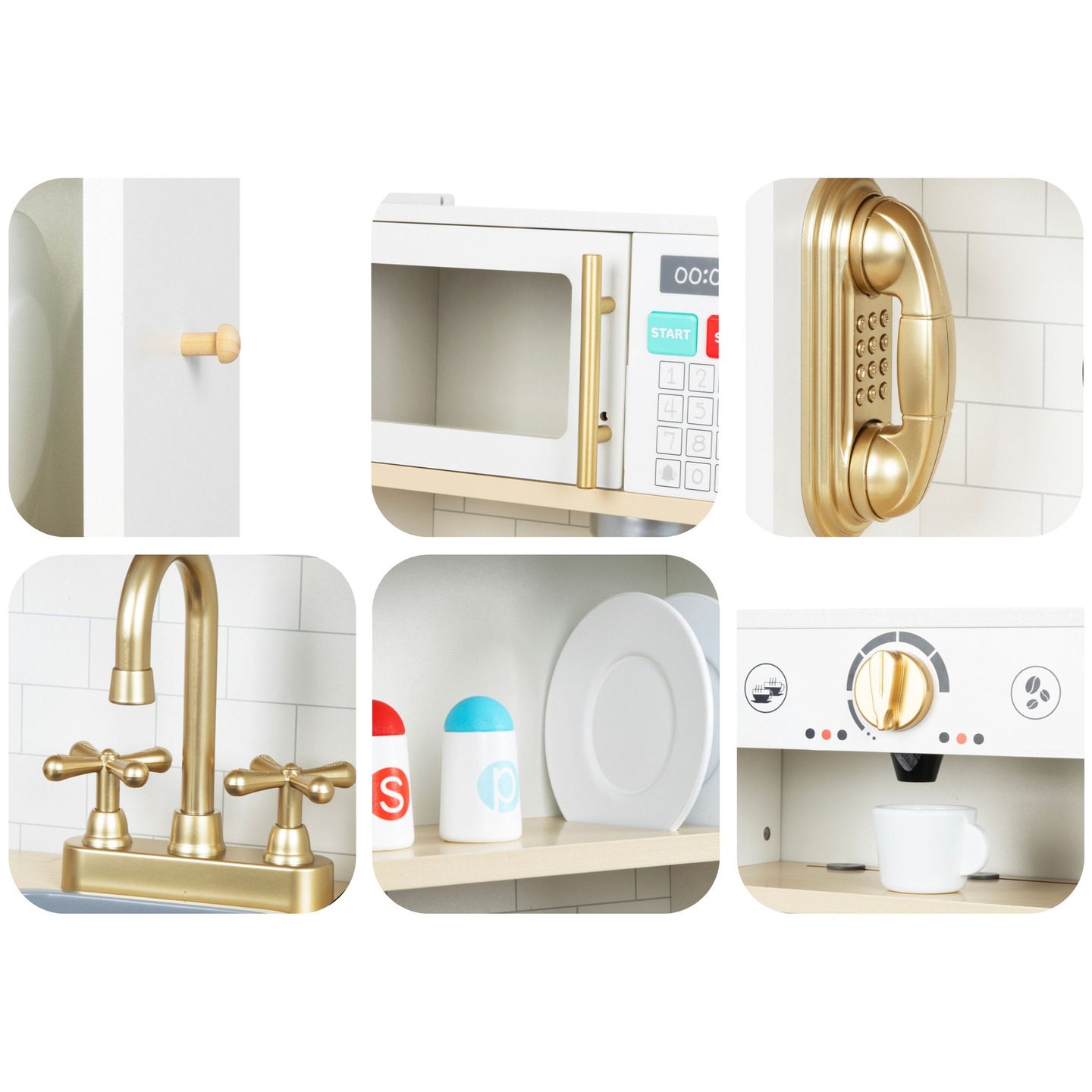 Interaktyvi XXL medinė virtuvė su priedais ir LED apšvietimu – dviejų lygių