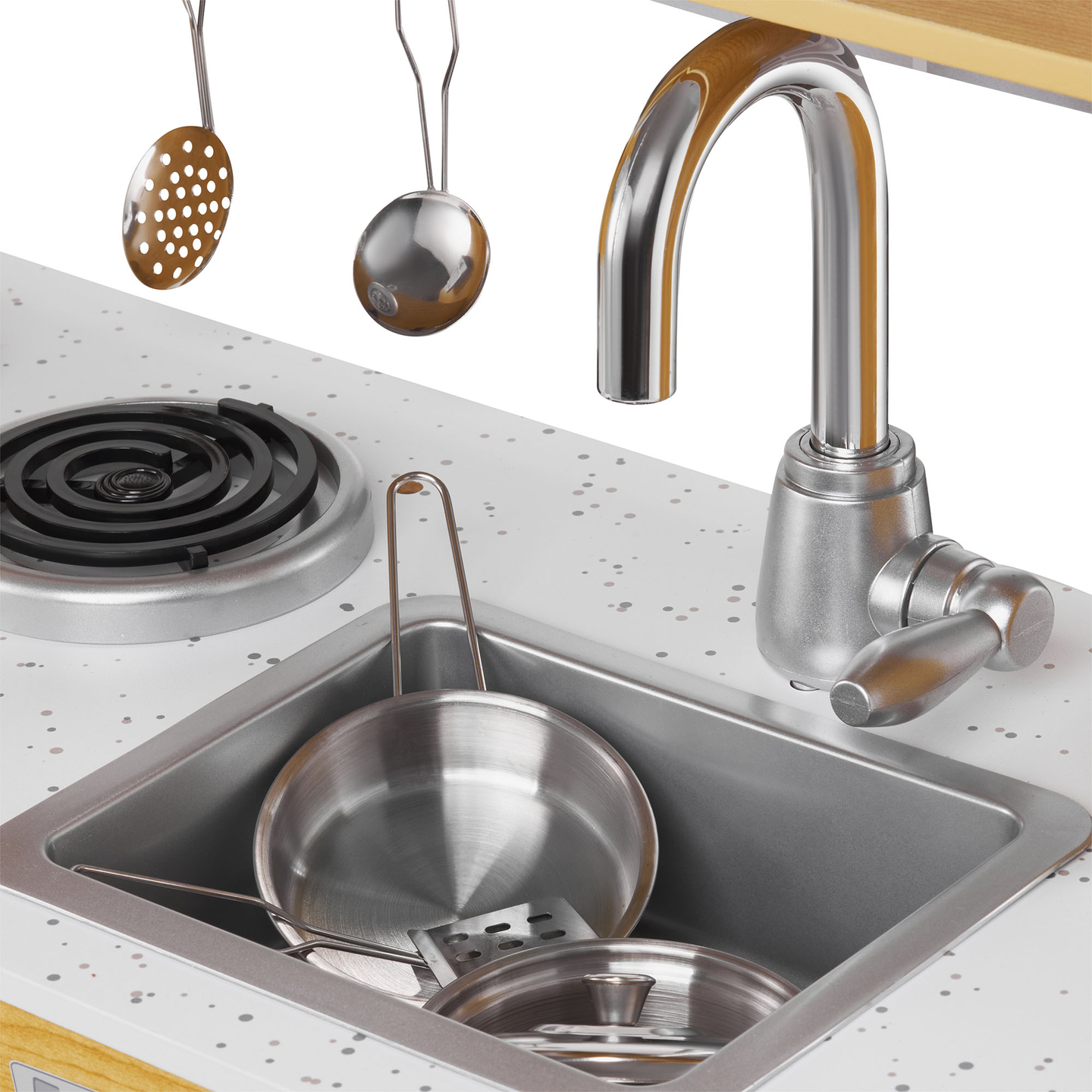 XXL medinė virtuvė su LED apšvietimu, prijuoste ir priedais