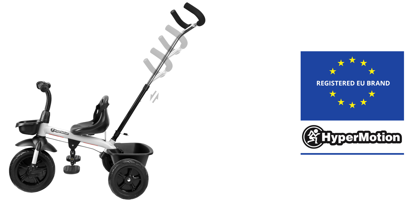 "HyperMotion TOBI VECTOR" triratukas - amžini pripučiami ratai + stūmimo strypas. Spalva: šviesiai pilka.
