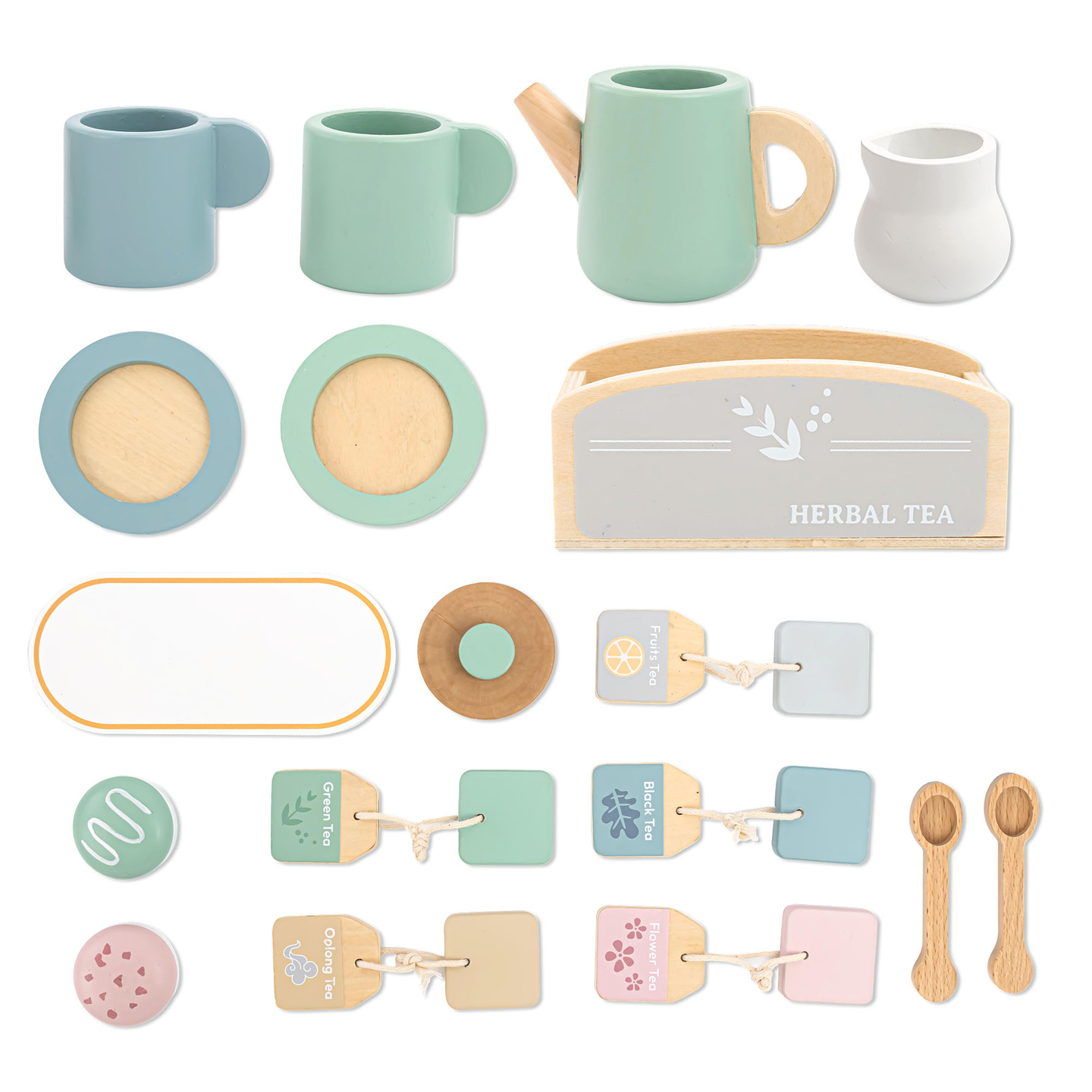 Didelis medinis arbatos rinkinys su padėklu - 18 vienetų