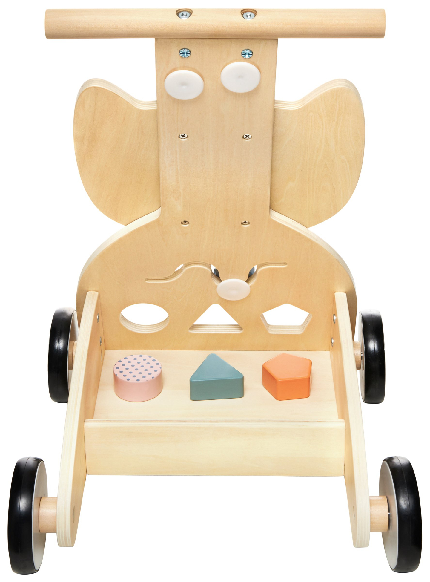 Medinė daugiafunkcinė vaikštynė - stumdukas - vežimėlis su kaladėlėmis - Owl