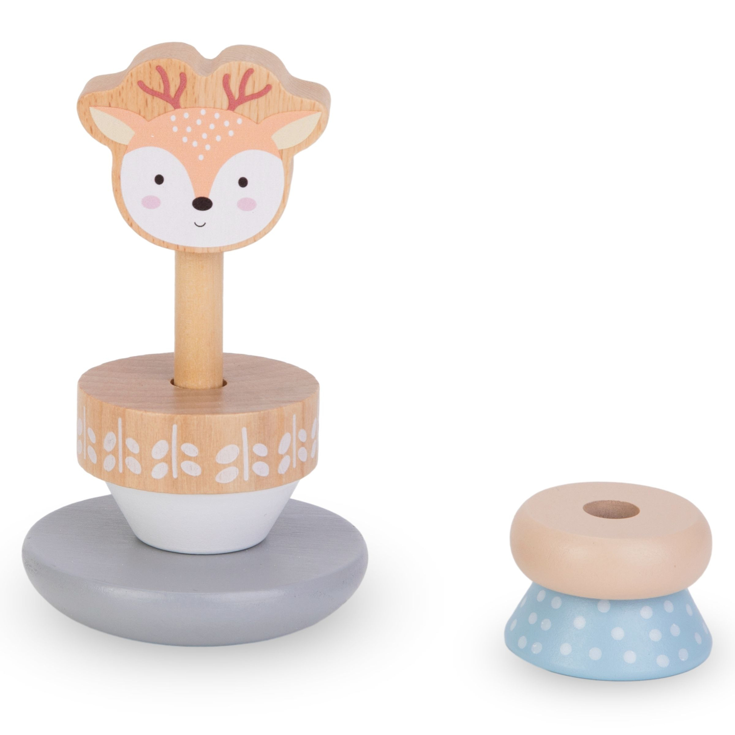 Medinių žaislų rinkinys - spalvotas persipynimas, piramidė "Elnias", rūšiuoklis "Pingvinas