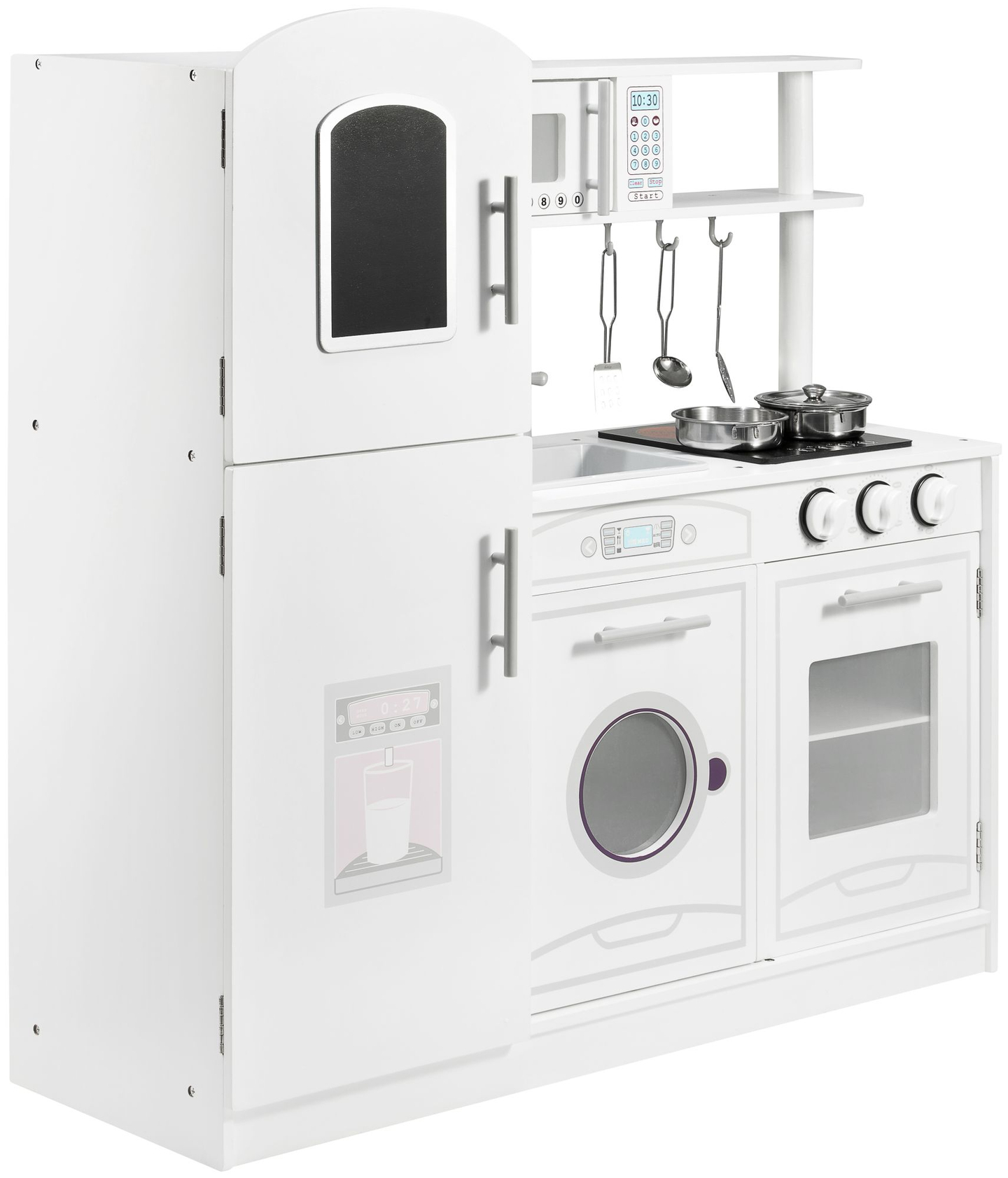 Dideli mediniai balti virtuvės reikmenys ir prijuostė