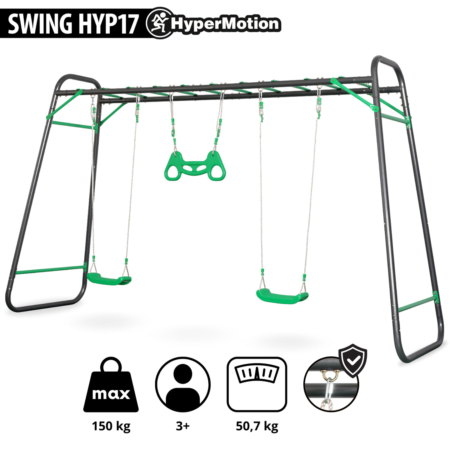 XXL plieninės sodo sūpynės - 2 sėdynės, kopėčios, gimnastikos trapecijos