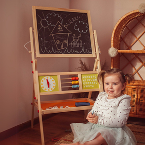 Didelė mokomoji dvipusė lenta: magnetinė ir kreidinė - sausai trinama lenta, medinė