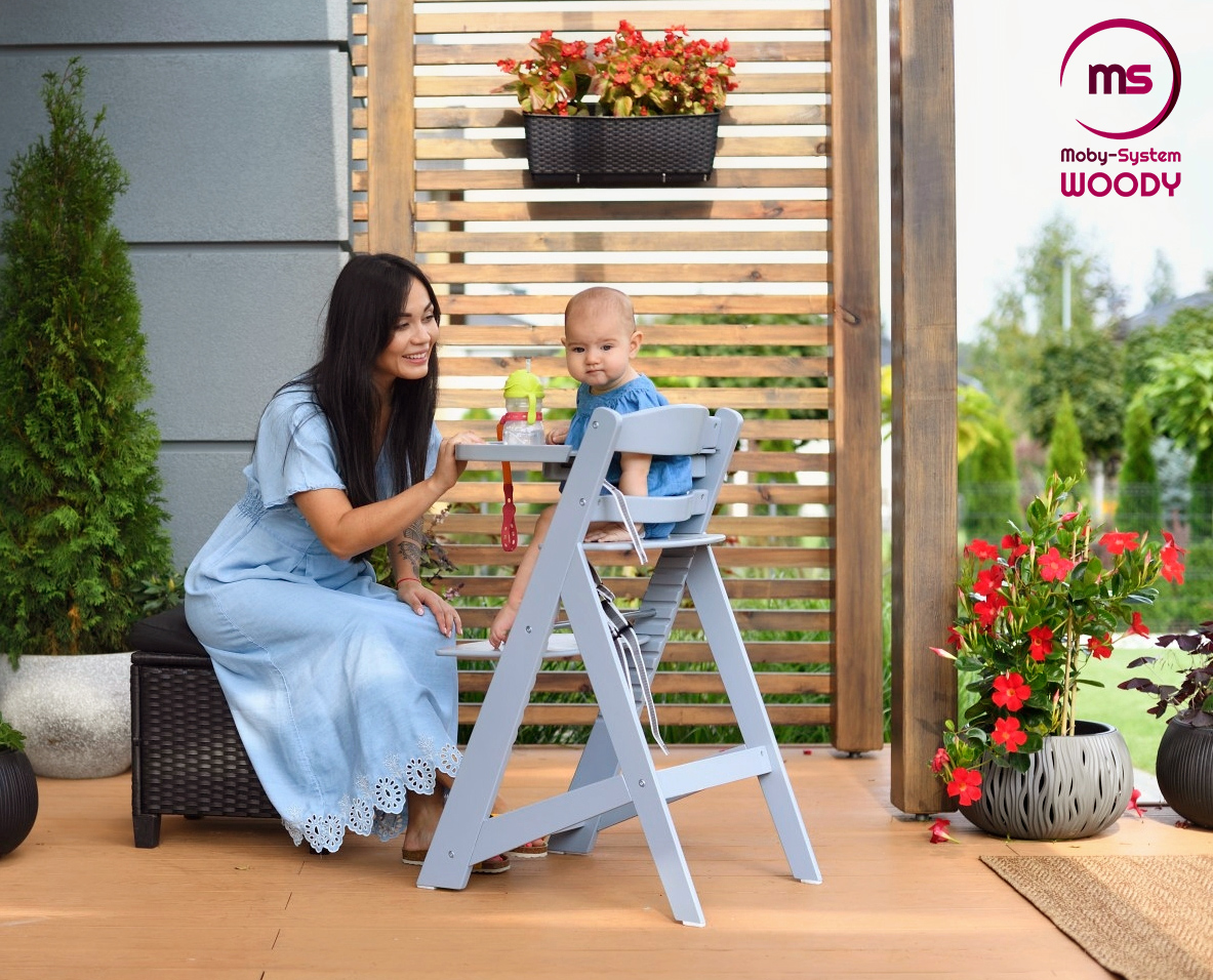 Medinė maitinimo kėdutė "Moby-System WOODY" - pilkos spalvos