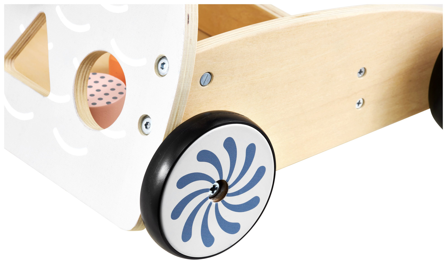 Medinė daugiafunkcinė vaikštynė - stumdukas - vežimėlis su kaladėlėmis - Owl