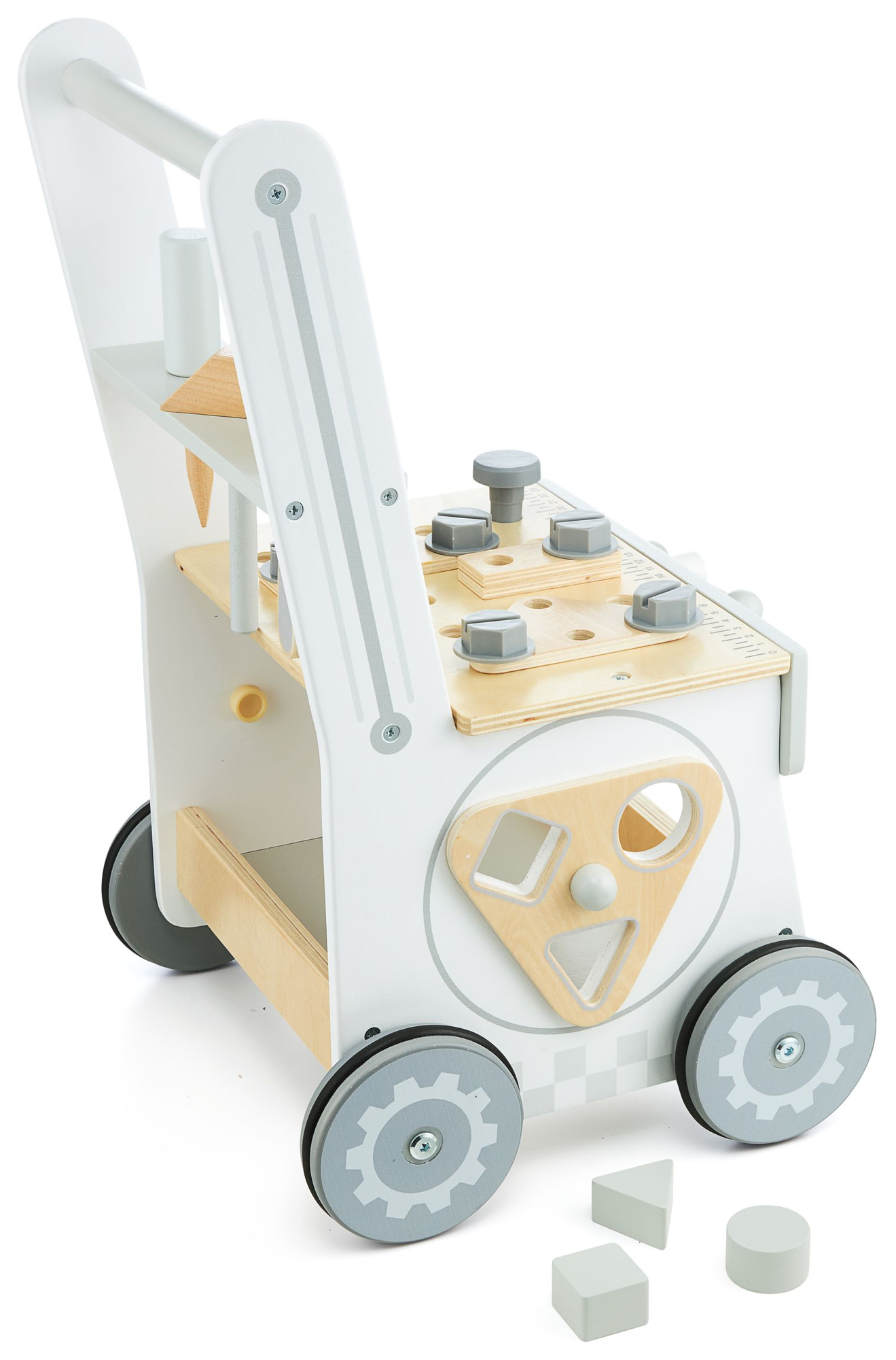 Medinė vaikštynė, stumdyklė ir dirbtuvės "3 viename" - 47 elementai