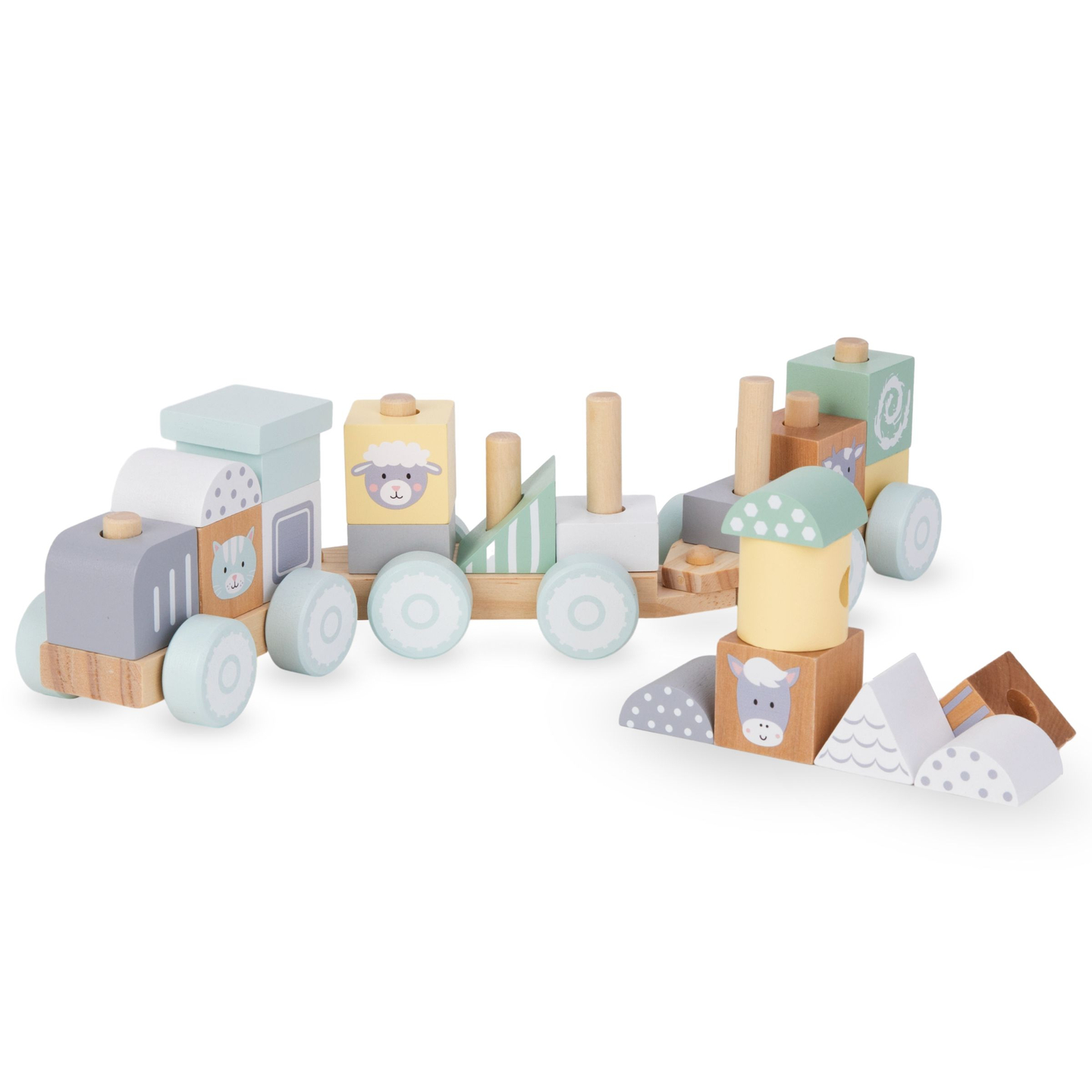 Medinis traukinys su blokeliais berniukui - Ūkis