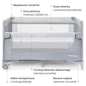 "3-in-1" vaikiška lovytė su pervystymo stalu, čiužiniu ir nešiojimo krepšiu