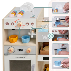 Didelė medinė XXXL parduotuvė vaikams su greito maisto baru - kampinė parduotuvė + kavos aparatas + orkaitė + šaldytuvas - 106 ak.