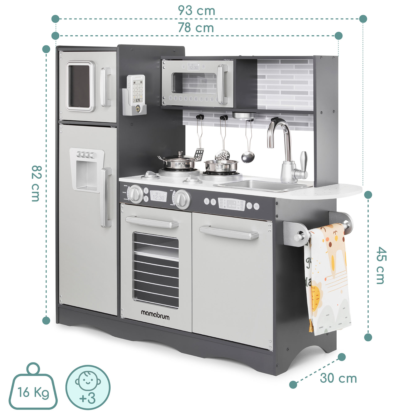 XXL medinė virtuvė su LED apšvietimu, prijuoste ir priedais