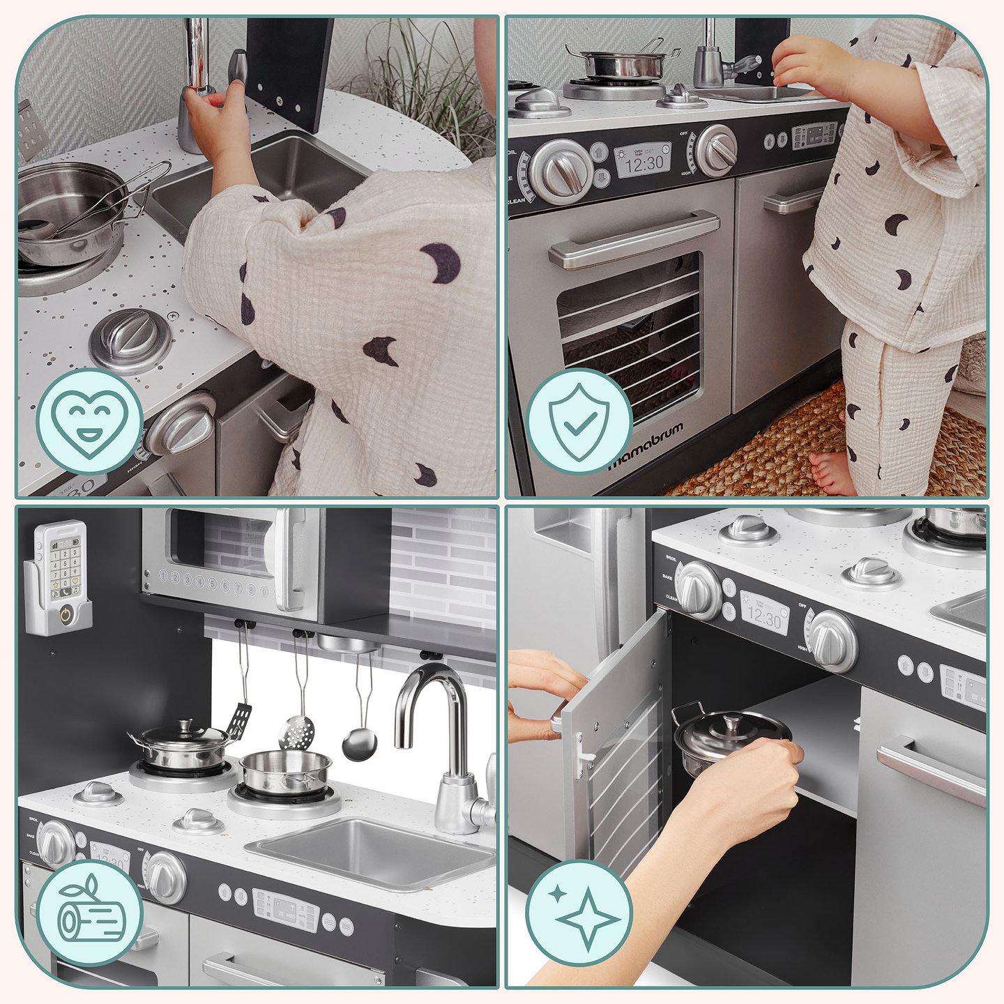 XXL medinė virtuvė su LED apšvietimu, prijuoste ir priedais