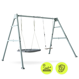 Dvigubos sūpynės su priedais - plieninis rėmas - eršketo lizdas, sūpynės ir hamakas