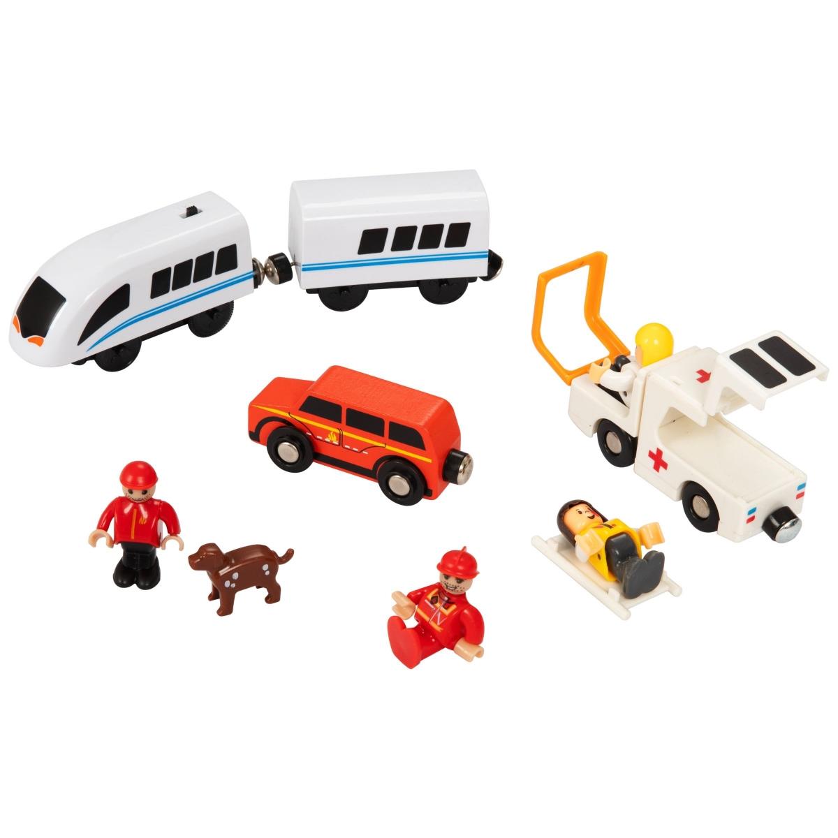 Medinis traukinys, akumuliatorinis traukinys - Ugniagesiai, bėgiai, automobiliai, tiltai, užtvara