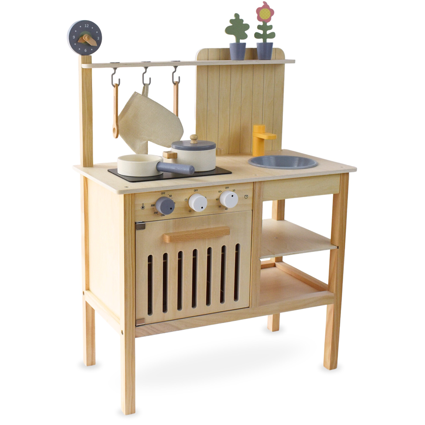 Medinė sodo virtuvė su priedais - natūralus boho