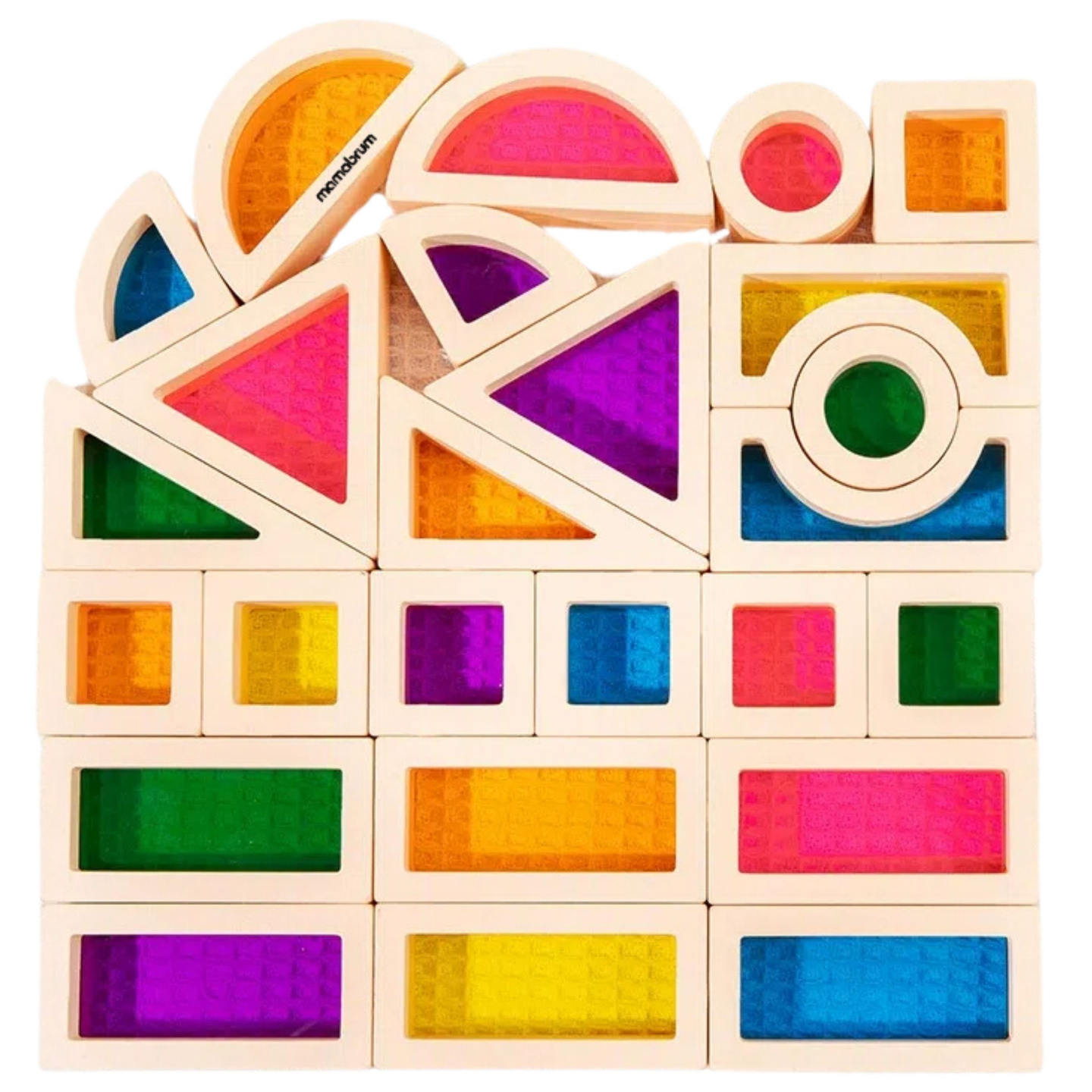 Vaivorykštės medinės kaladėlės - 25 elementai