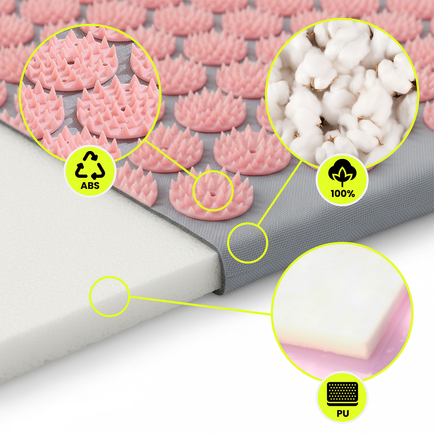 Akupresūros kilimėlis su pagalvėle ir užvalkalu – 72 cm „HyperMotion“ pilkas ir rožinis