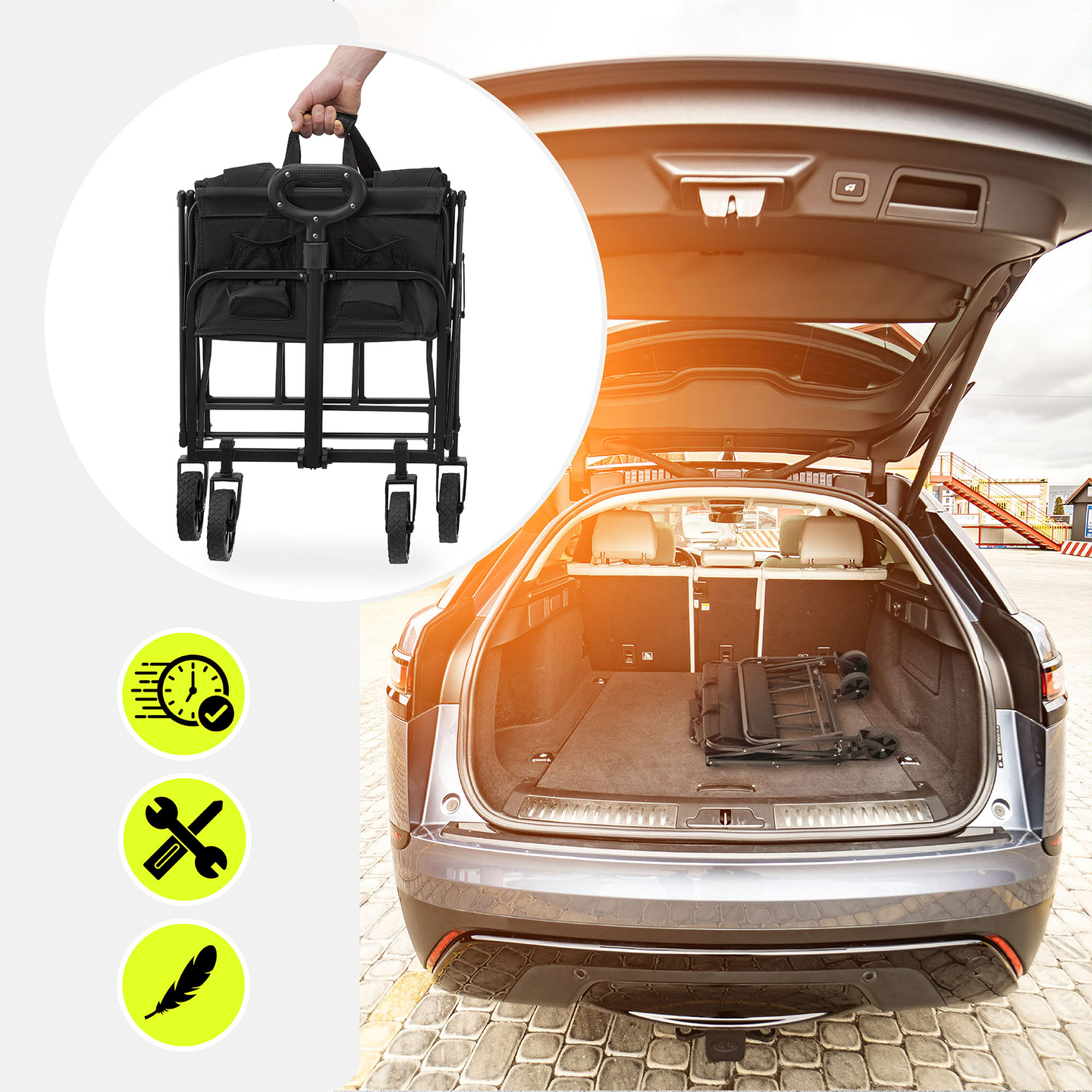 "HyperMotion" sulankstomas paplūdimio vežimėlis - juodas, 80 kg