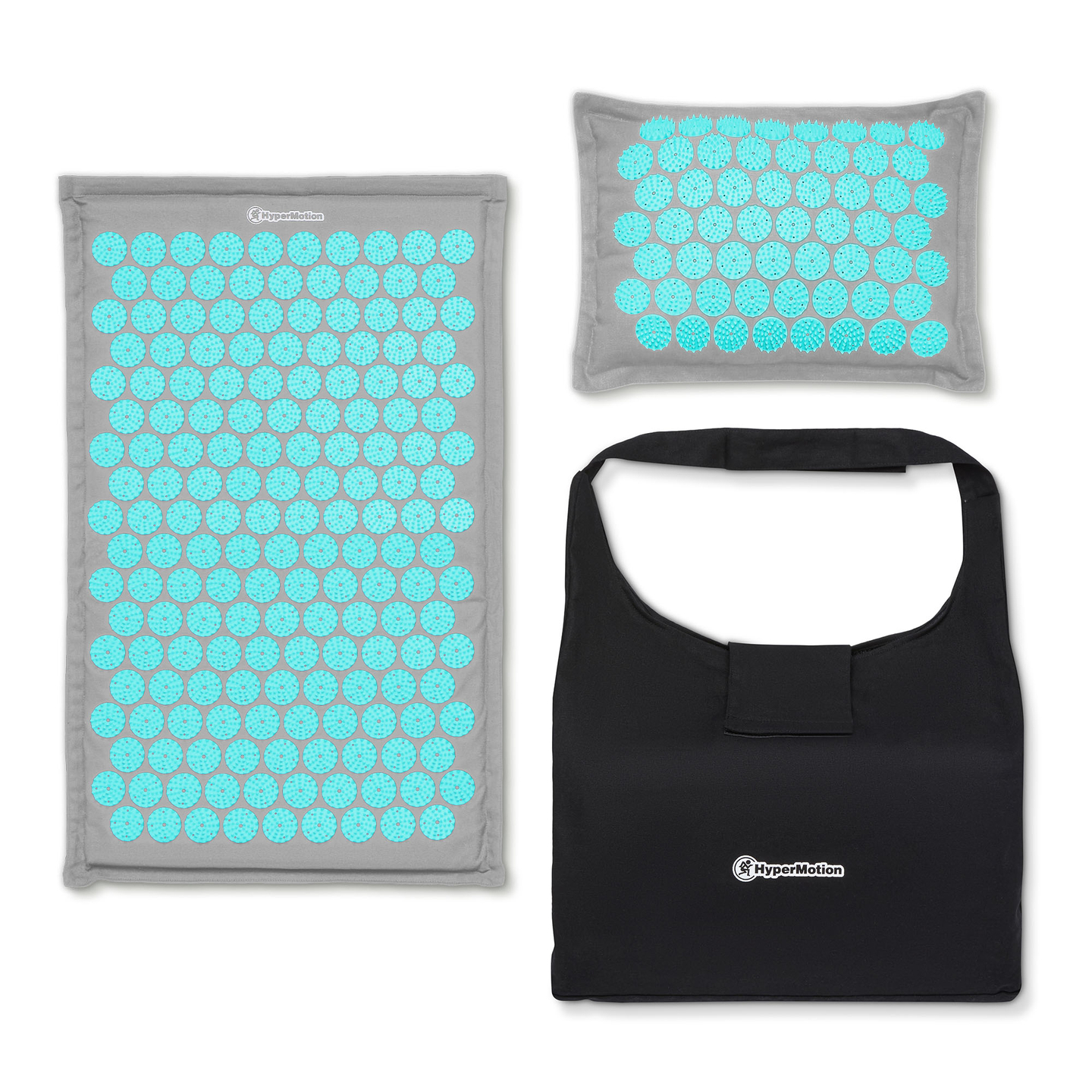 EKO lininis akupresūros kilimėlis su kokosų pluoštu ir grikių pagalvėle – 68 cm „HyperMotion“ pilka-mėtinė