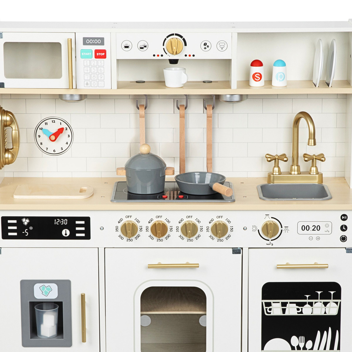 Interaktyvi XXL medinė virtuvė su priedais ir LED apšvietimu – dviejų lygių