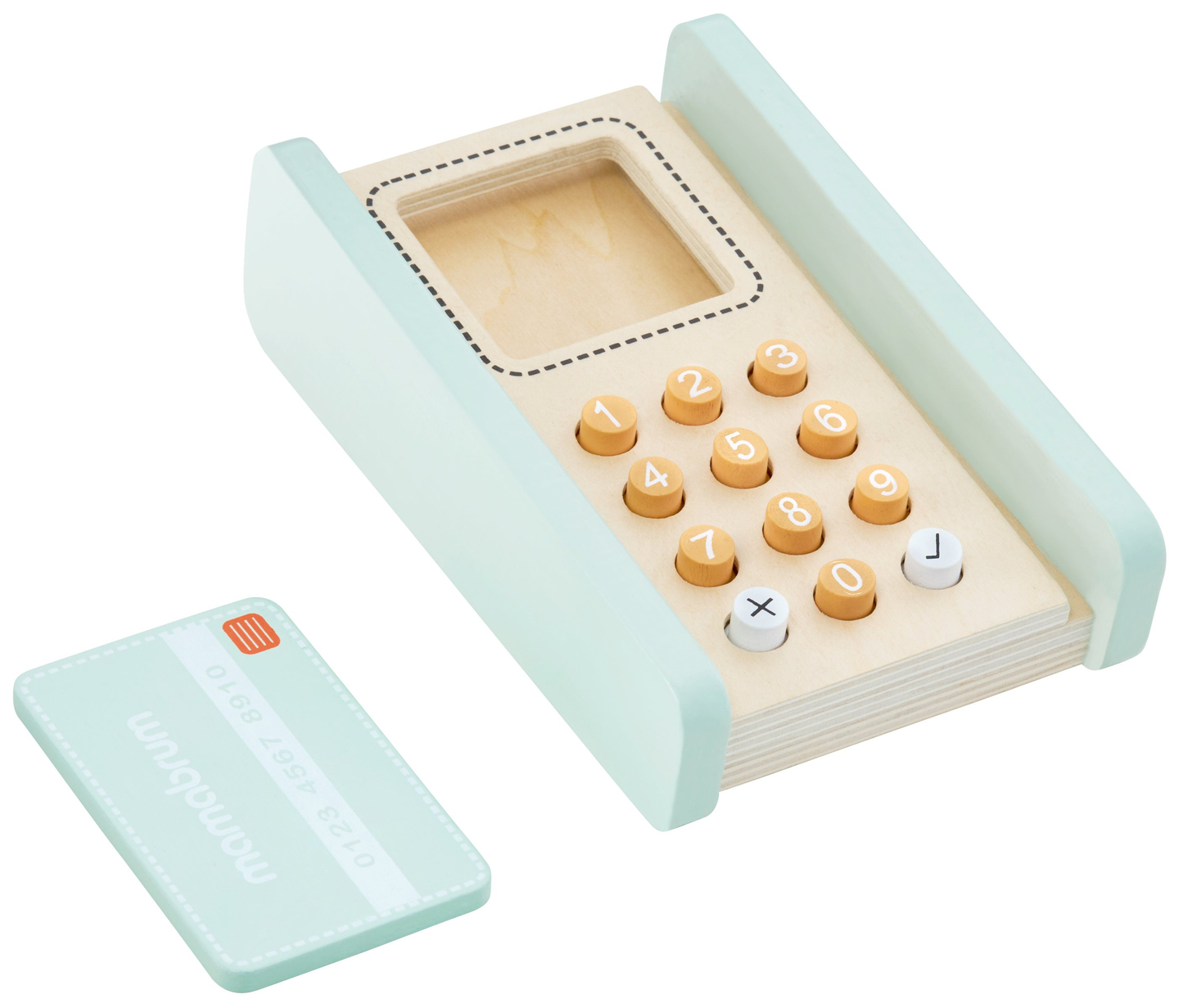 Didelė medinė parduotuvė - prekystalis ir teatras 2 viename su svarstyklėmis, mokėjimo terminalu, vaisiais ir daržovėmis