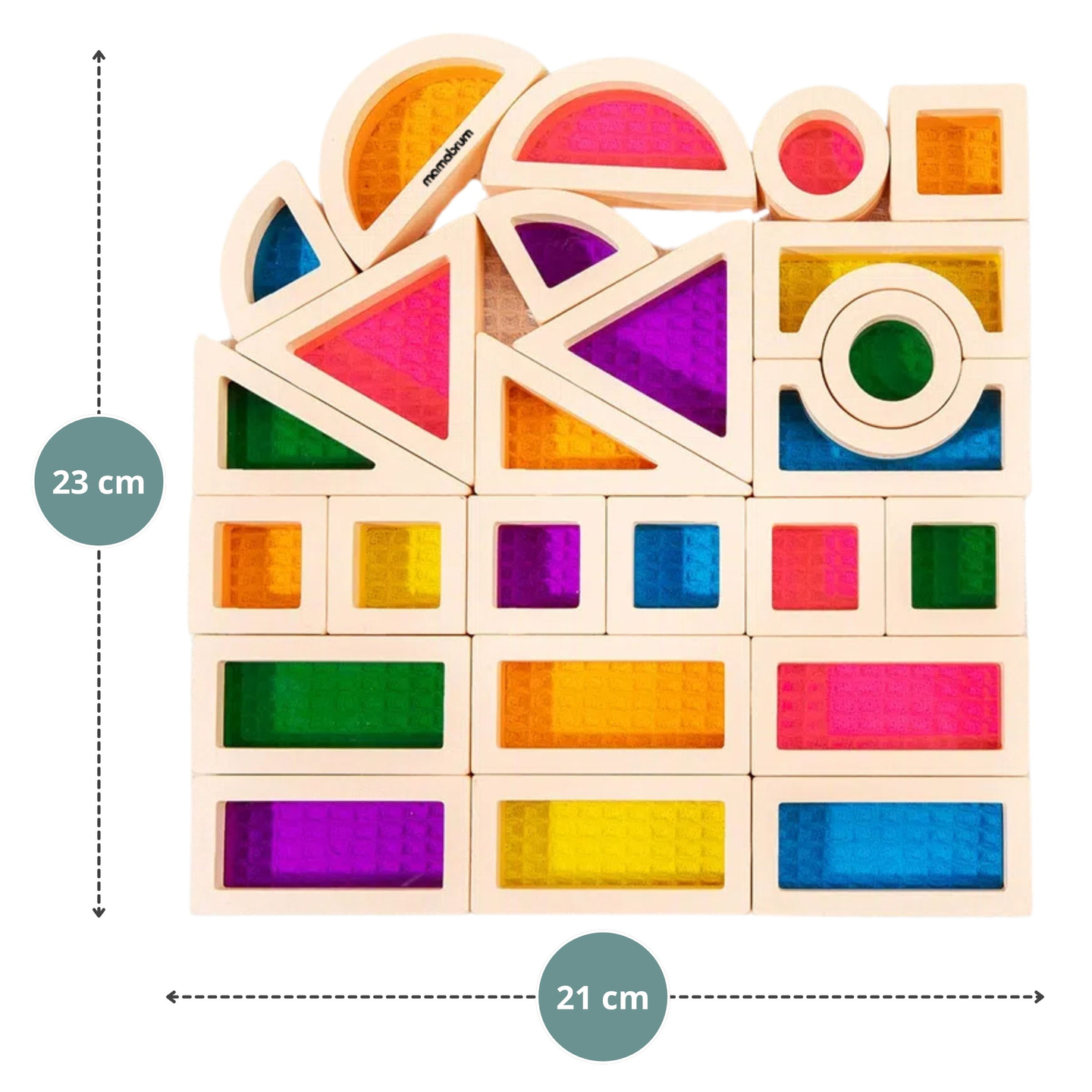 Vaivorykštės medinės kaladėlės - 25 elementai
