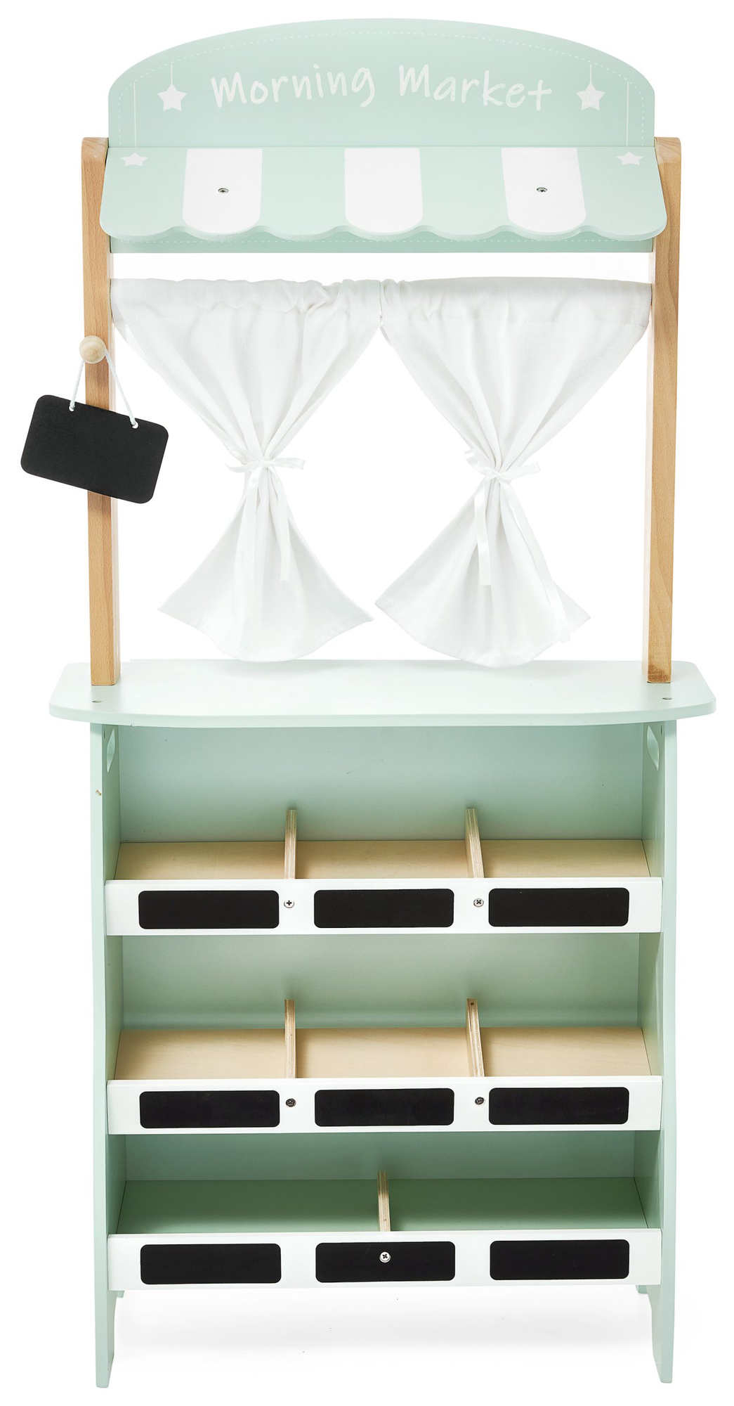 Didelė medinė parduotuvė - prekystalis ir teatras 2 viename su svarstyklėmis, mokėjimo terminalu, vaisiais ir daržovėmis