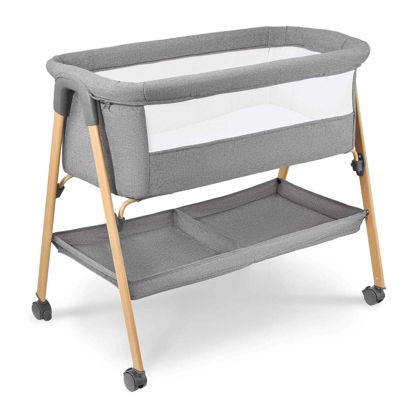 Vaikiška lovelė, laisvai stovinti, kelioninė lovelė, lopšys su čiužiniu - pilka