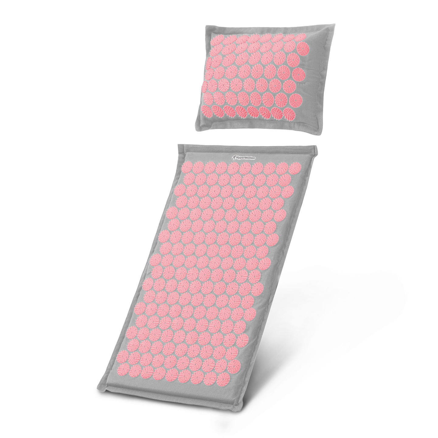 EKO lininis akupresūros kilimėlis su kokosų pluoštu ir grikių pagalvėle – 68 cm, pilkas ir rožinis, „HyperMotion“