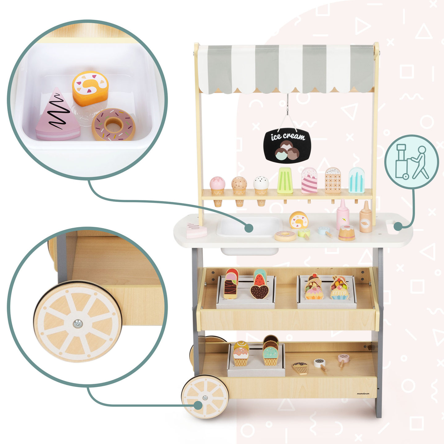 Medinė ledainė ant ratukų - ledų vežimėlis