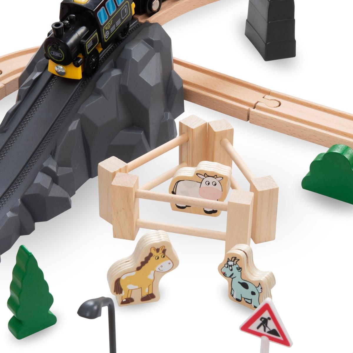 Medinis geležinkelis, akumuliatorinis traukinys - Miestas: bėgiai, automobiliai, tiltas, oro uostas