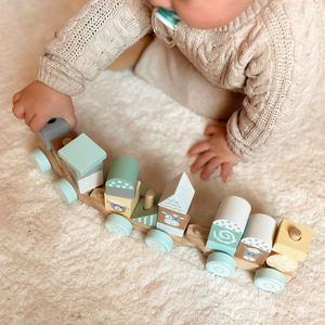 Medinis traukinys su blokeliais berniukui - Ūkis