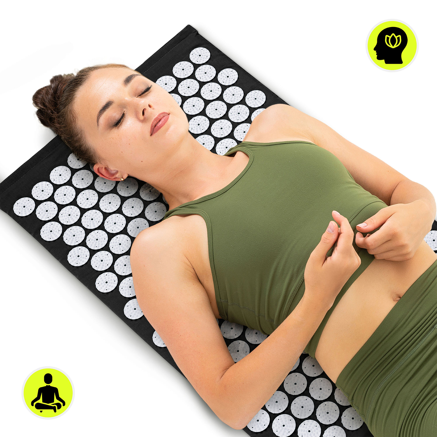 Akupresūros kilimėlis su pagalvėle ir užvalkalu – 72 cm „HyperMotion“ juodos ir baltos spalvos