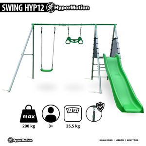 XXL sodo žaidimų aikštelė vaikams su sūpynėmis, gimnastikos trapecija ir čiuožykla