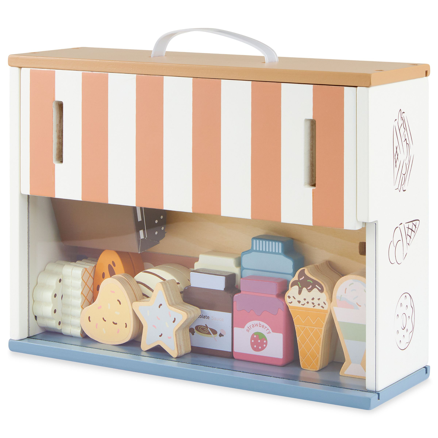 Sulankstoma medinė parduotuvė - kavinė, cukrainė su priedais