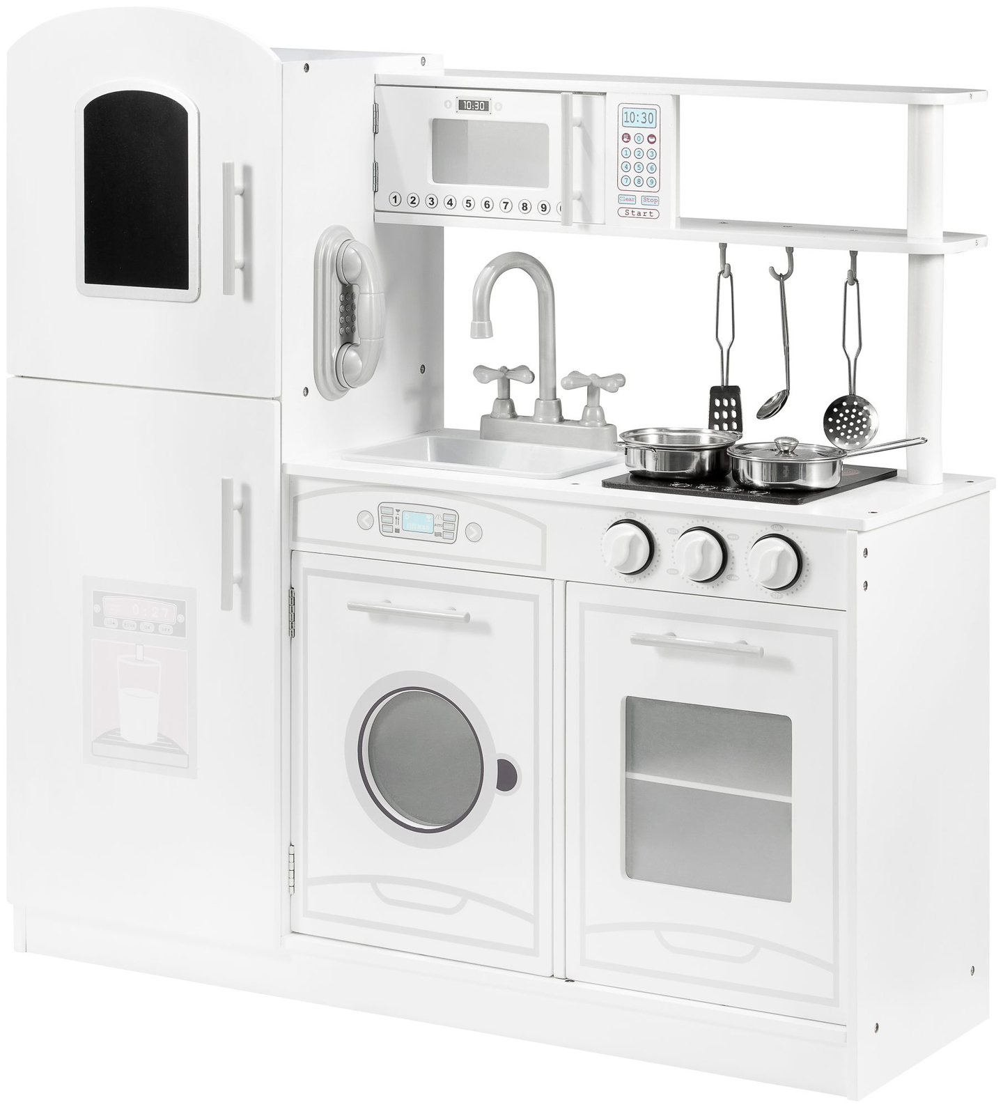 Dideli mediniai balti virtuvės reikmenys ir prijuostė