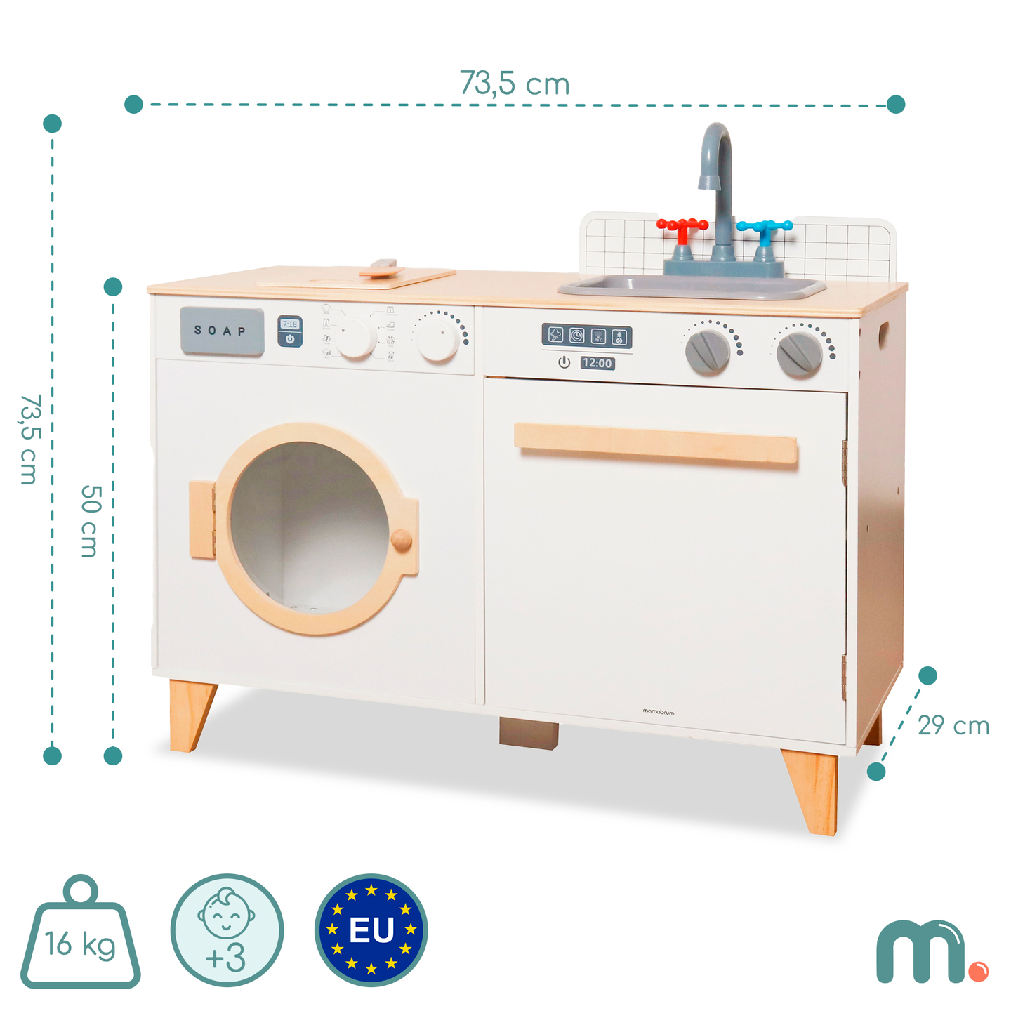 Medinė skalbykla ir virtuvė - 2-in-1 namų rinkinys vaikams