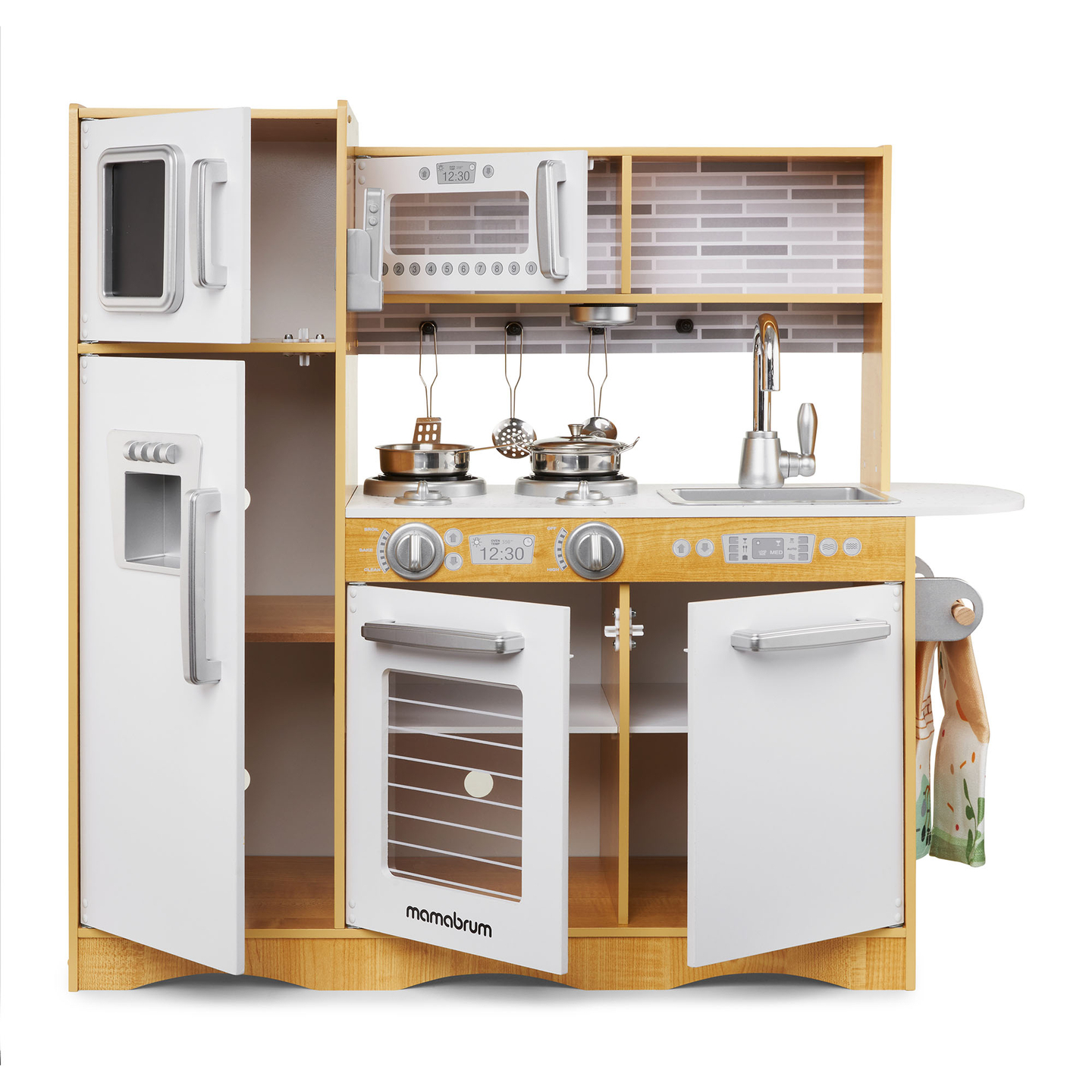 XXL medinė virtuvė su LED apšvietimu, prijuoste ir priedais