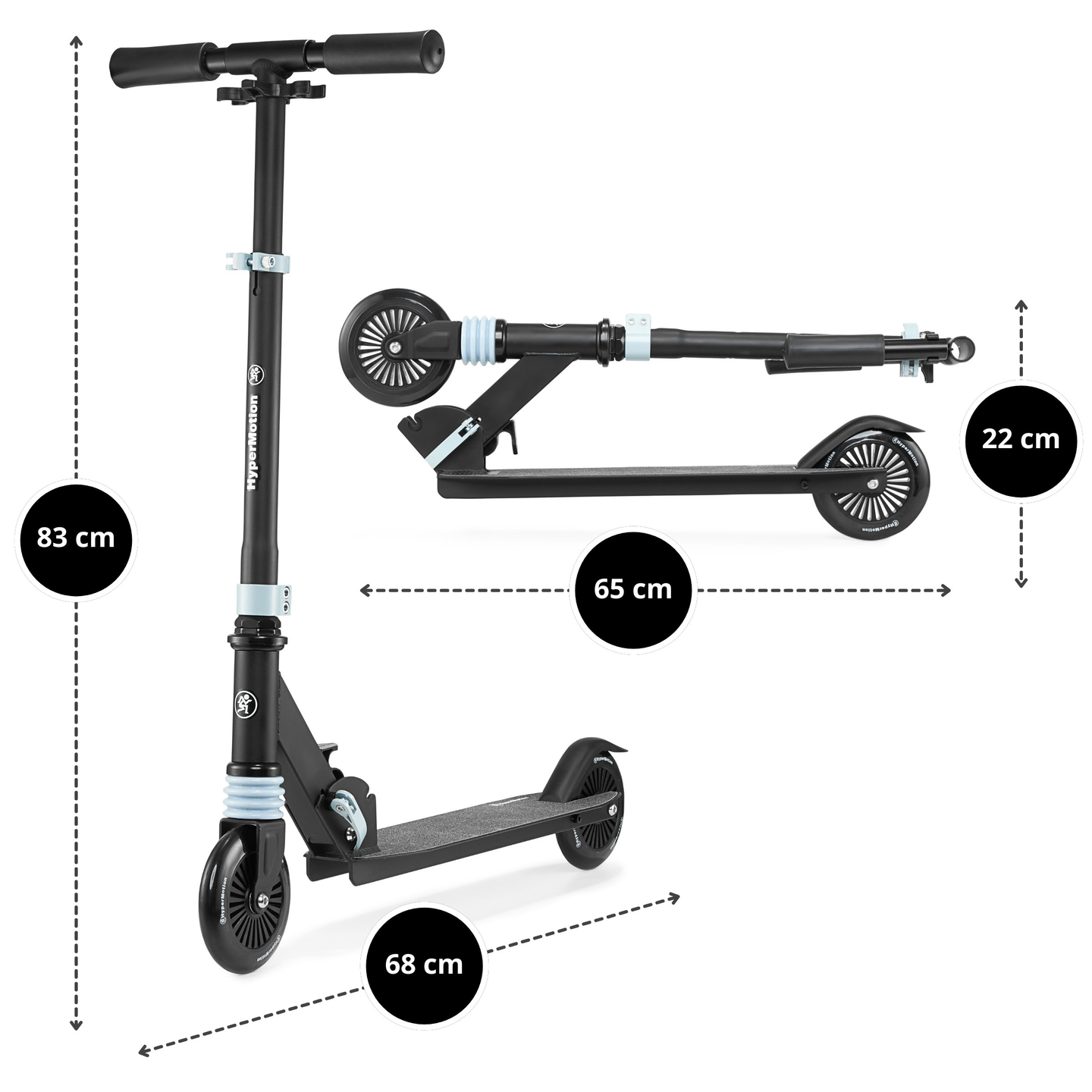 Dviratis paspirtukas su amortizatoriumi WALLY 4-9 metų iš HyperMotion juoda-žalia