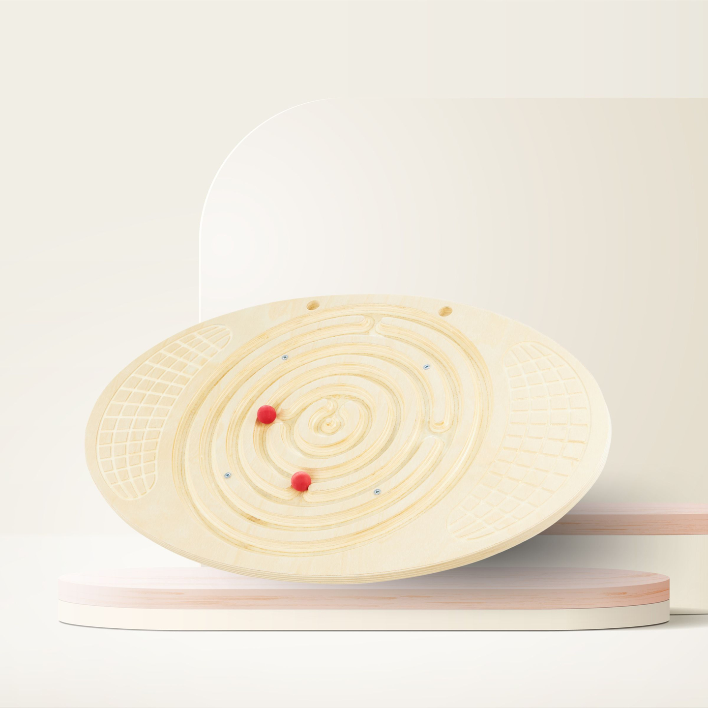 Medinė pusiausvyros lenta su labirintu ir kamuoliukais - balansavimo lenta