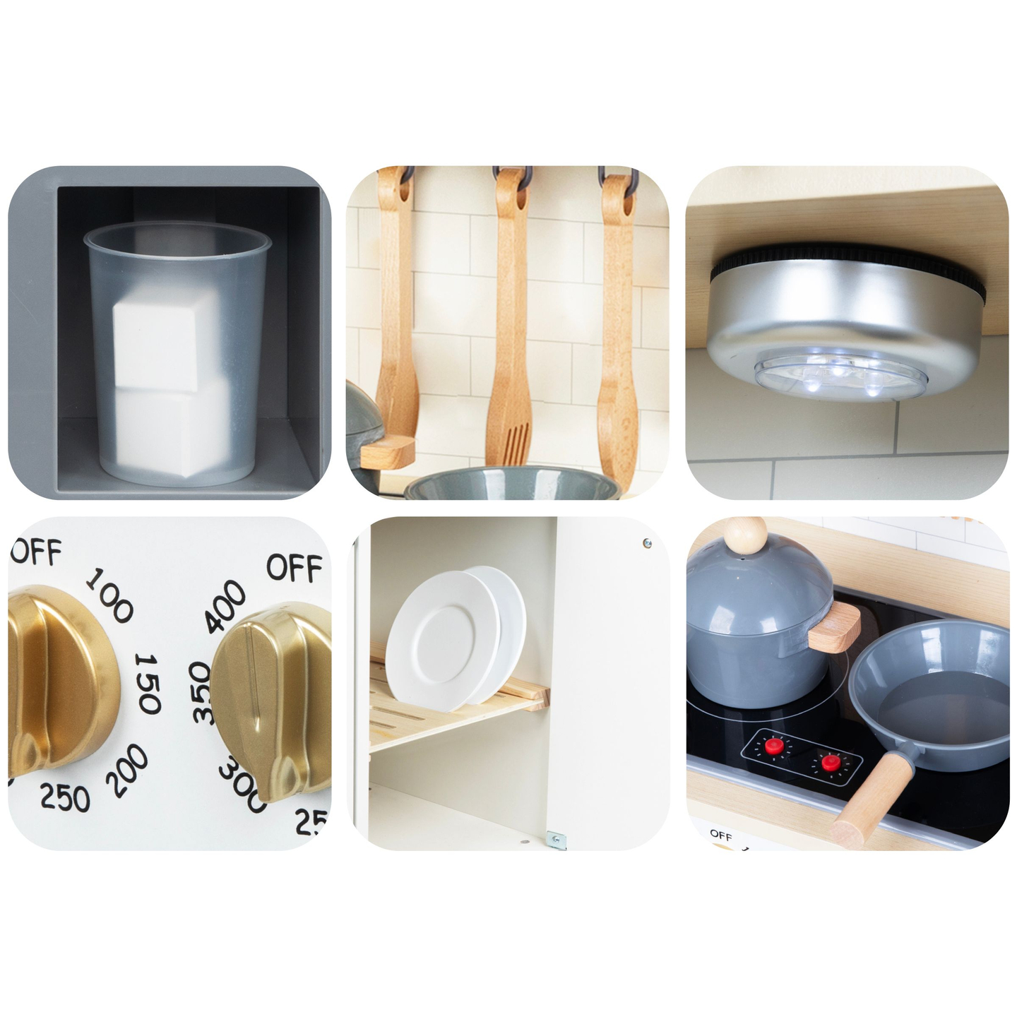 Interaktyvi XXL medinė virtuvė su priedais ir LED apšvietimu – dviejų lygių